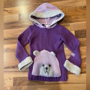 Naartjie boutique purple knitted Bear sweater with hood size 5/6